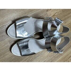 Miista Shoes Womens Size 10 Silver Leather Strappy Sandals Platform Buckle
